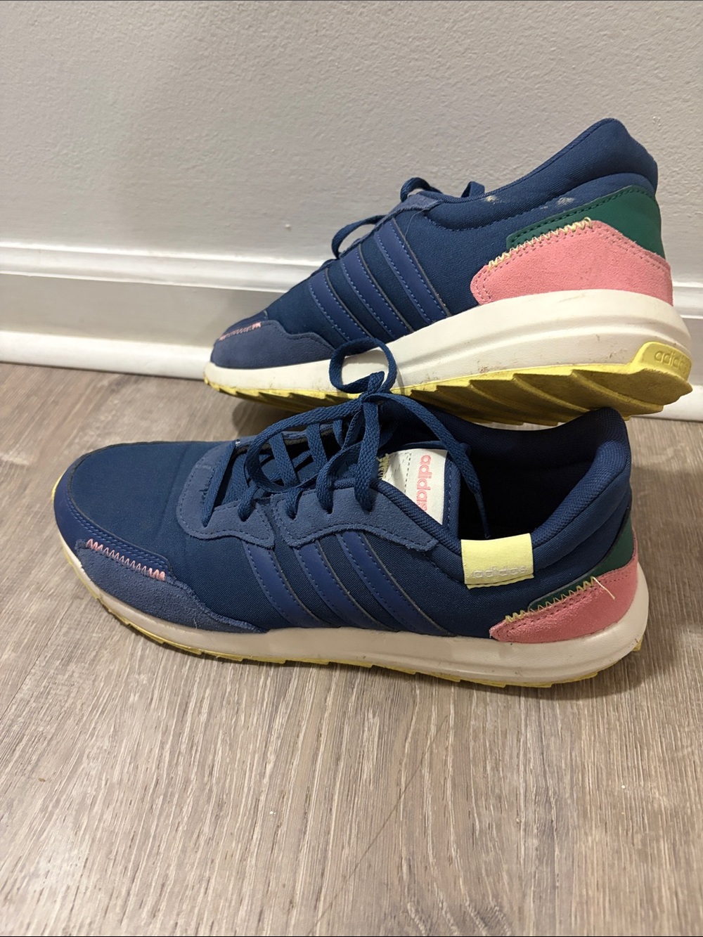 adidas Women's Navy Athletic Sneakers with Yellow Accents